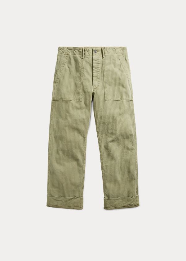 Ralph Lauren Bavlněné Herringbone Pant Olivy Zelené | HfzjrwTN