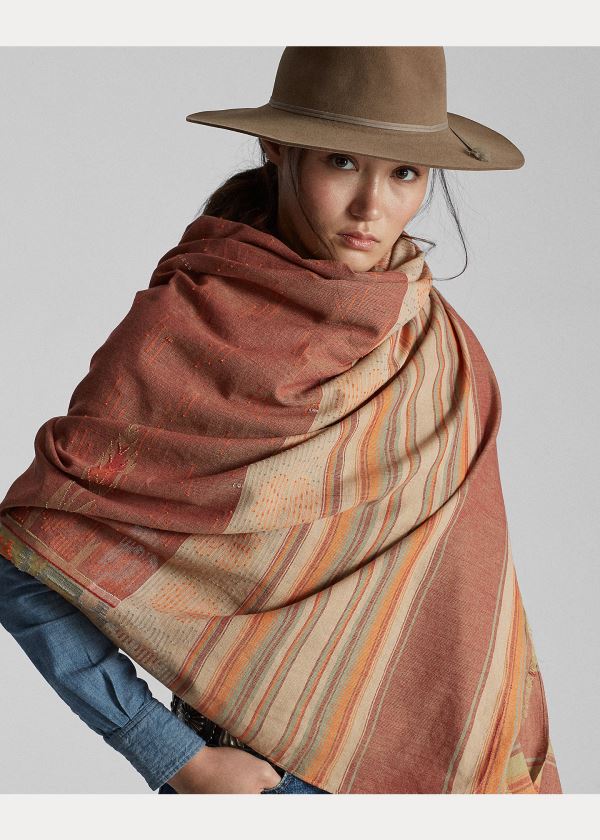 Ralph Lauren Bavlněné Jacquard Wrap Scarf Červené Krém Viacfarebný | WLa05AKK