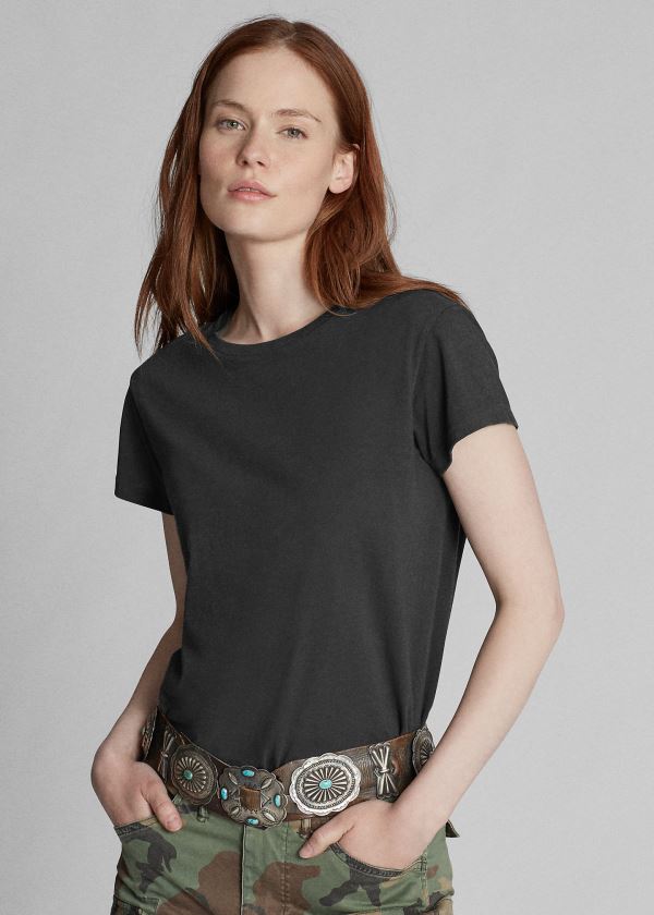 Ralph Lauren Bavlněné Jersey Crewneck T-Shirt Černé | 2x6YhyXR
