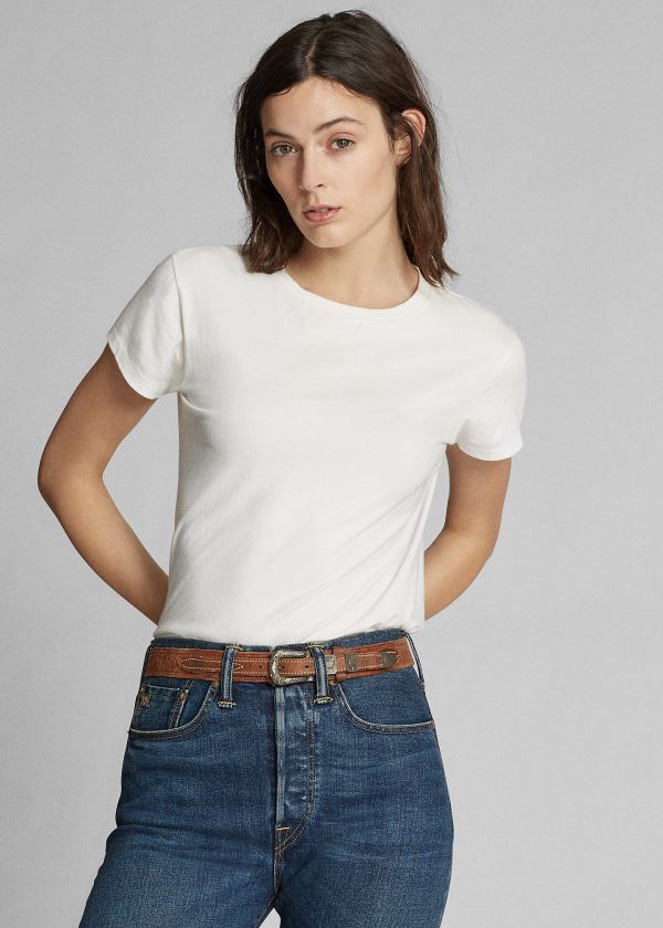 Ralph Lauren Bavlněné Jersey Crewneck T-Shirt Bílé | LIKtSeHs