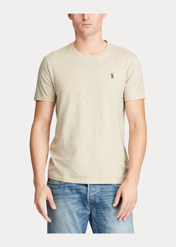 Ralph Lauren Bavlněné Jersey Crewneck T-Shirt Béžový | xLfNsWdp