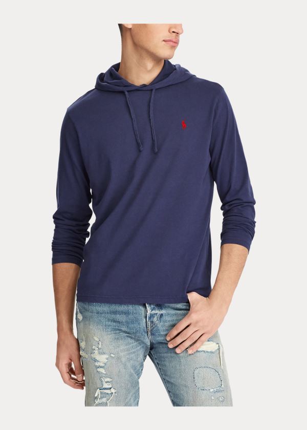 Ralph Lauren Bavlněné Jersey S Kapucí T-Shirt Tmavě Blankyt | 46IJfTOP