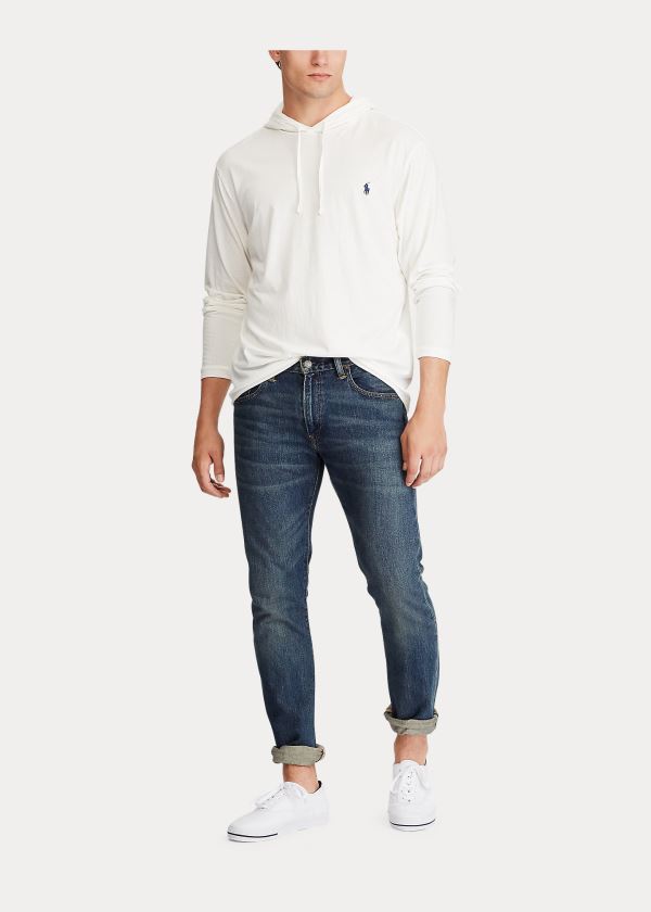 Ralph Lauren Bavlněné Jersey S Kapucí T-Shirt Bílé Tmavě Blankyt | lkUFwXGM