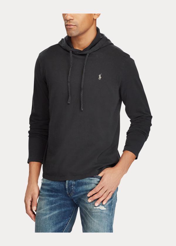 Ralph Lauren Bavlněné Jersey S Kapucí T-Shirt Černé | suoZmiGq