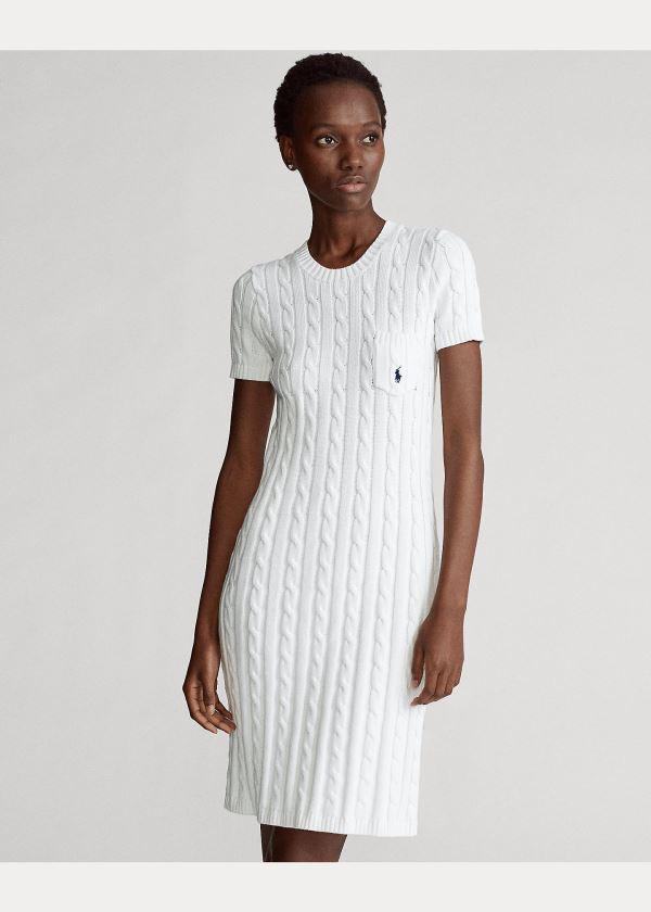 Ralph Lauren Bavlněné Krátké-Sleeve Šaty Bílé | PkD0ubjX