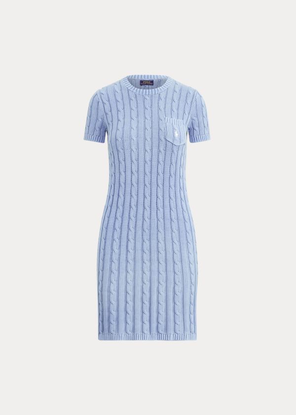 Ralph Lauren Bavlněné Krátké-Sleeve Šaty Světle Blankyt | gGCK6O4a