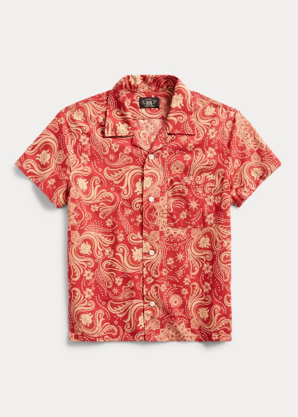 Ralph Lauren Bavlněné-Linen Camp Shirt Červené Krém | V7wDlEos
