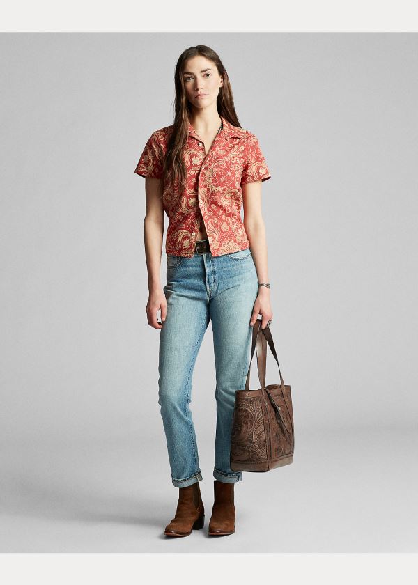 Ralph Lauren Bavlněné-Linen Camp Shirt Červené Krém | V7wDlEos