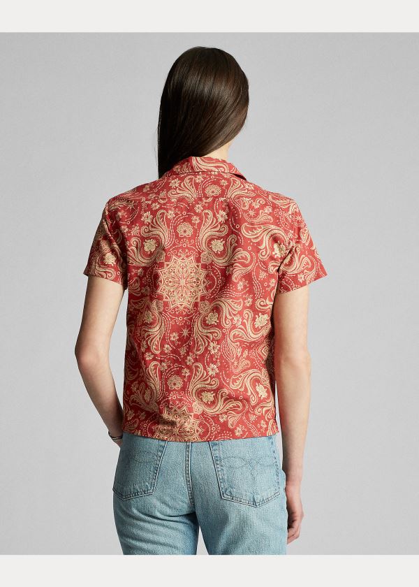 Ralph Lauren Bavlněné-Linen Camp Shirt Červené Krém | V7wDlEos