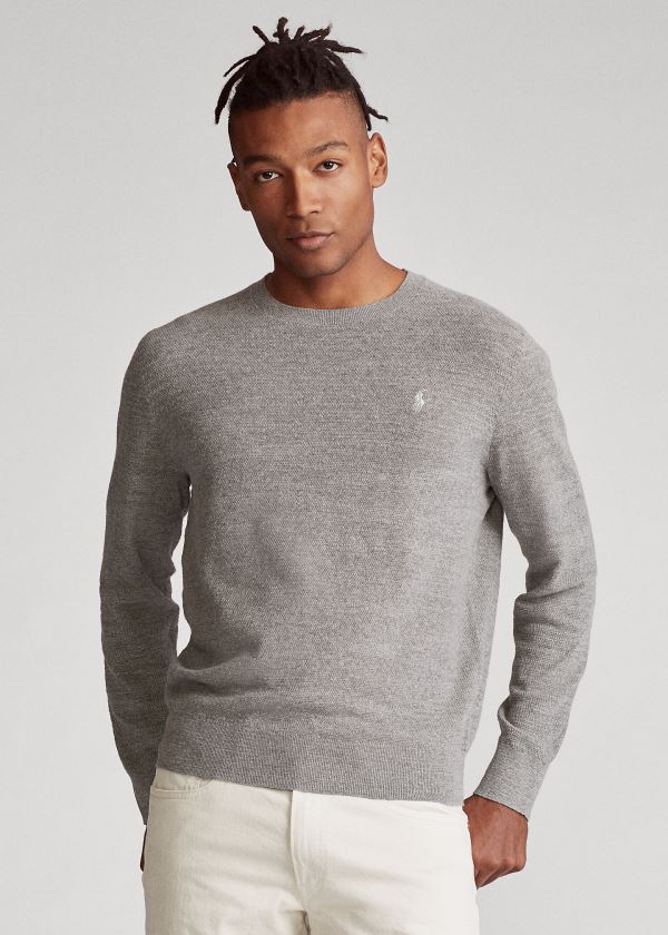 Ralph Lauren Bavlněné-Linen Crewneck Svetrové Šedé | 601Xq3PL