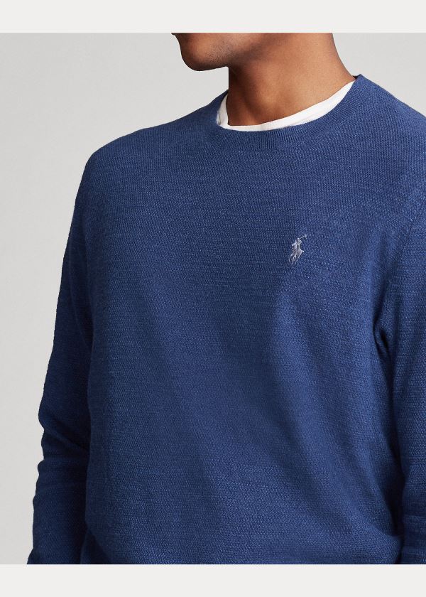 Ralph Lauren Bavlněné-Linen Crewneck Svetrové Indigo | AaYn48RX