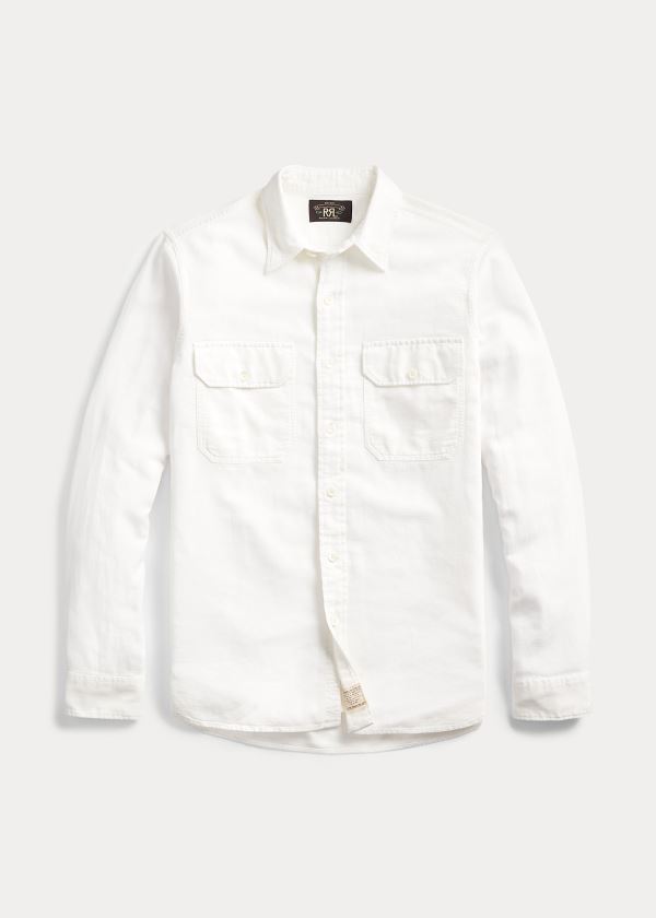Ralph Lauren Bavlněné-Linen Dobby Workshirt Bílé | IHHZ576Y