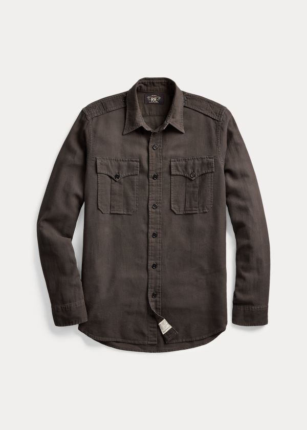 Ralph Lauren Bavlněné-Linen Dobby Workshirt Černé | LUqnOdyV