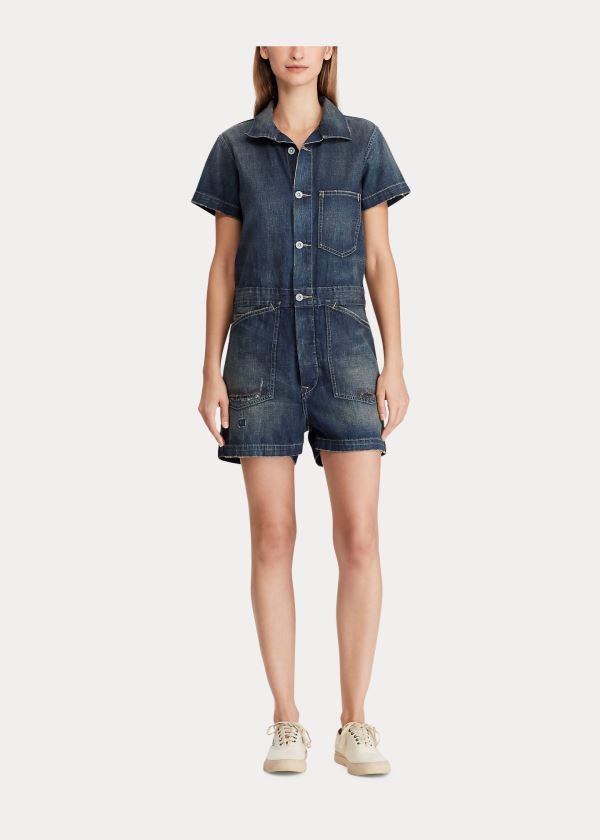 Ralph Lauren Bavlněné-Linen Romper Blankyt Blankyt Světle Modré | rcIvgpMI