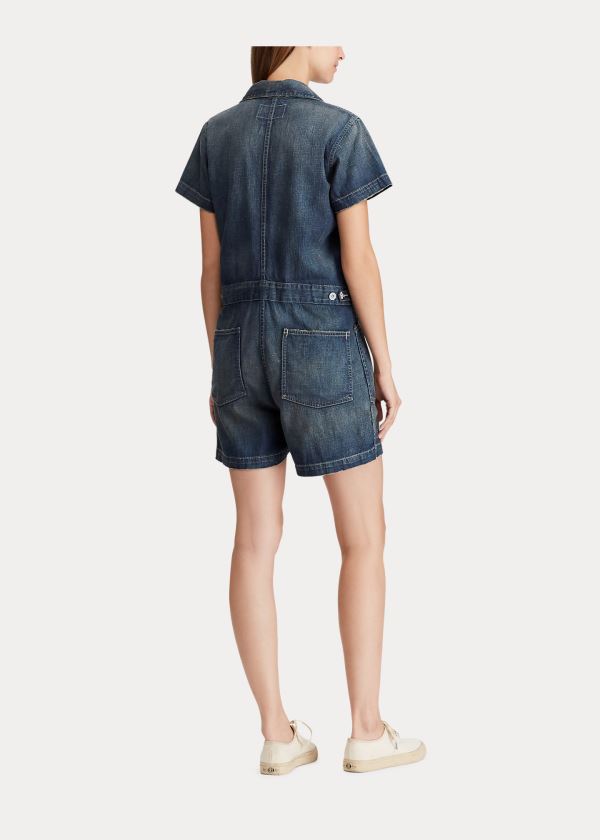 Ralph Lauren Bavlněné-Linen Romper Blankyt Blankyt Světle Modré | rcIvgpMI