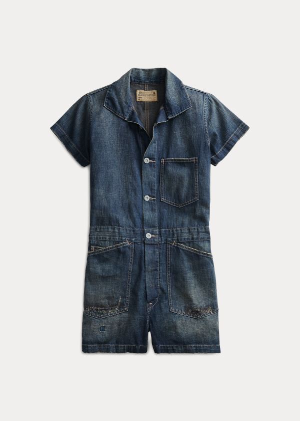 Ralph Lauren Bavlněné-Linen Romper Blankyt Blankyt Světle Modré | rcIvgpMI