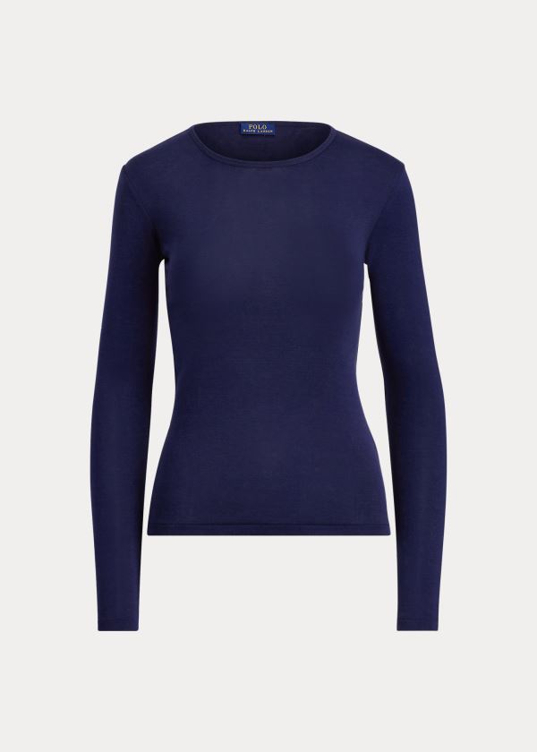 Ralph Lauren Bavlněné Long-Sleeve T-Shirt Tmavě Blankyt | 4n6F3Rfj