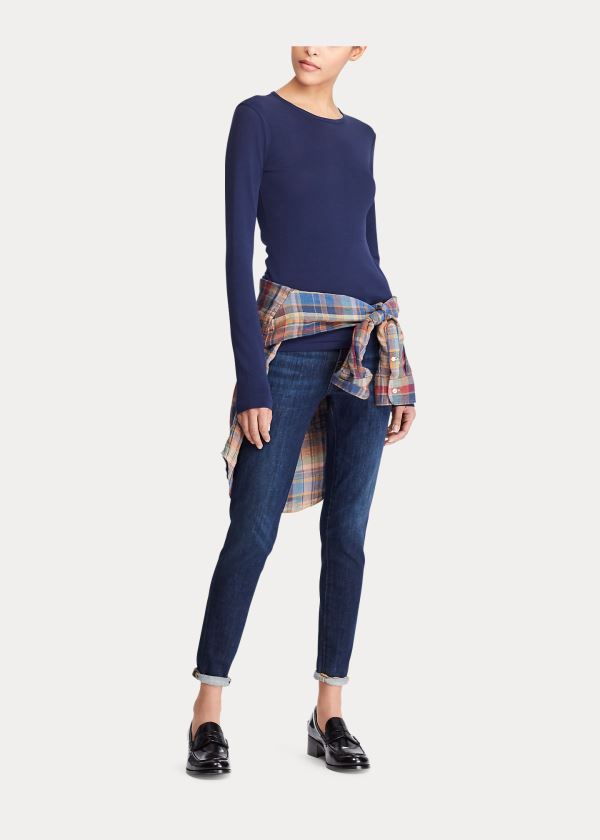 Ralph Lauren Bavlněné Long-Sleeve T-Shirt Tmavě Blankyt | 4n6F3Rfj