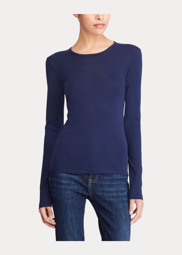 Ralph Lauren Bavlněné Long-Sleeve T-Shirt Tmavě Blankyt | 4n6F3Rfj