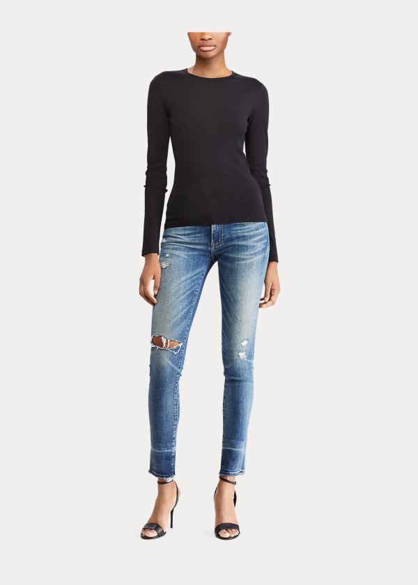 Ralph Lauren Bavlněné Long-Sleeve T-Shirt Černé | 9fcjaUlN