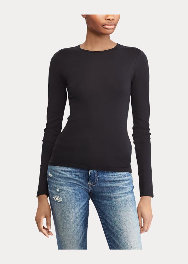 Ralph Lauren Bavlněné Long-Sleeve T-Shirt Černé | 9fcjaUlN