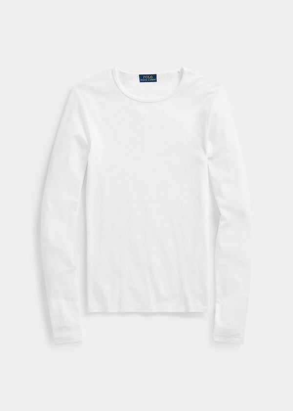 Ralph Lauren Bavlněné Long-Sleeve T-Shirt Bílé | dTSe0NSs
