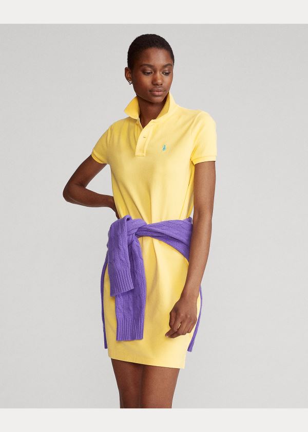 Ralph Lauren Bavlněné Mesh Polo Šaty Žluté | 7nXDQXb3