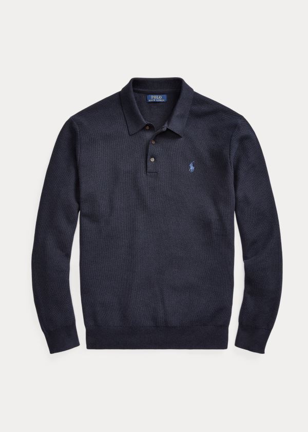 Ralph Lauren Bavlněné Polo-Collar Svetrové Tmavě Blankyt | 7ipN7Clu