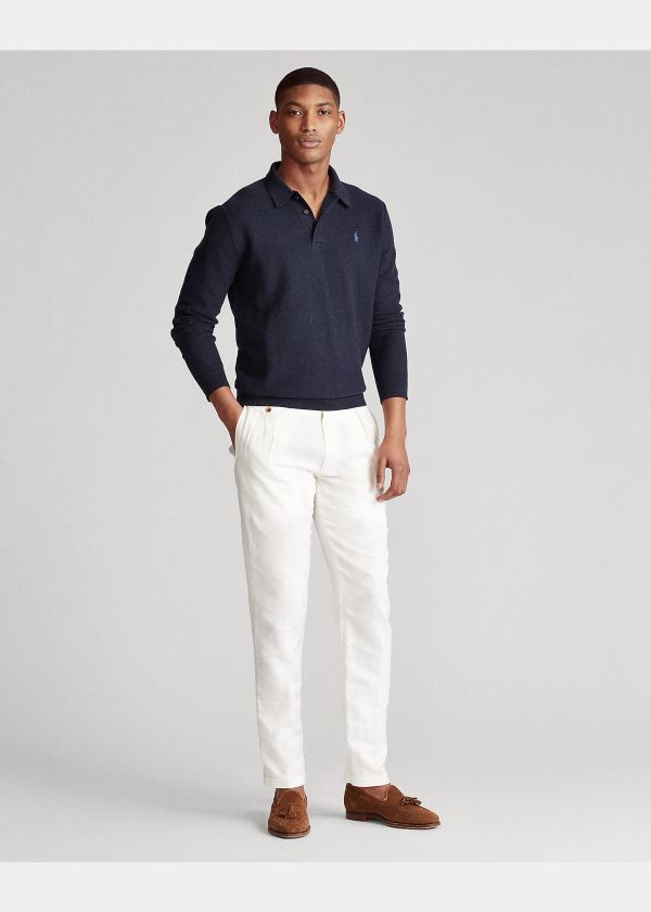 Ralph Lauren Bavlněné Polo-Collar Svetrové Tmavě Blankyt | 7ipN7Clu
