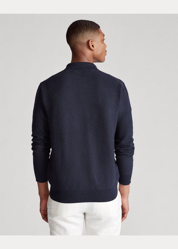 Ralph Lauren Bavlněné Polo-Collar Svetrové Tmavě Blankyt | 7ipN7Clu
