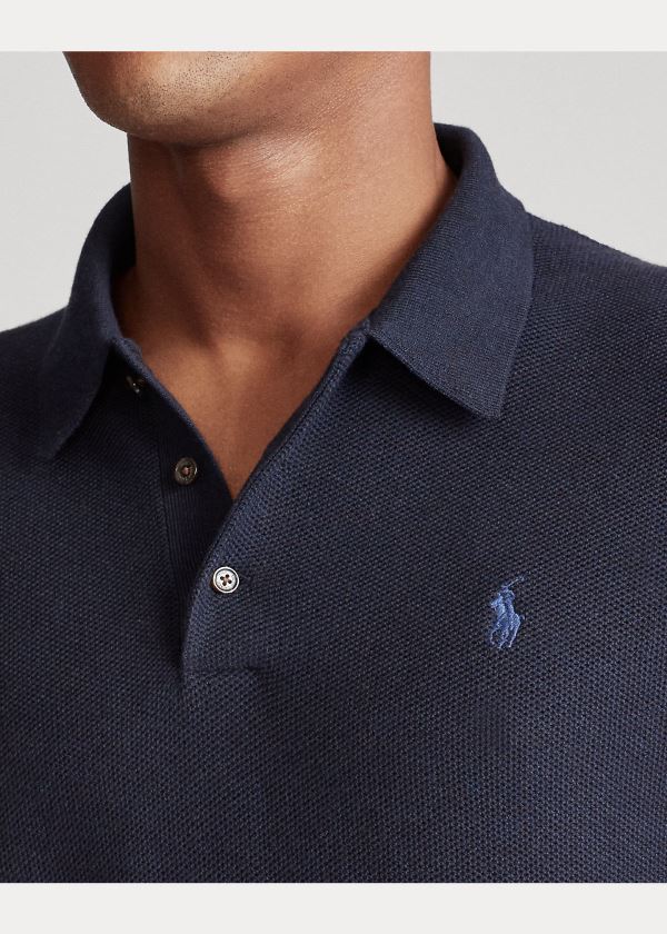 Ralph Lauren Bavlněné Polo-Collar Svetrové Tmavě Blankyt | 7ipN7Clu