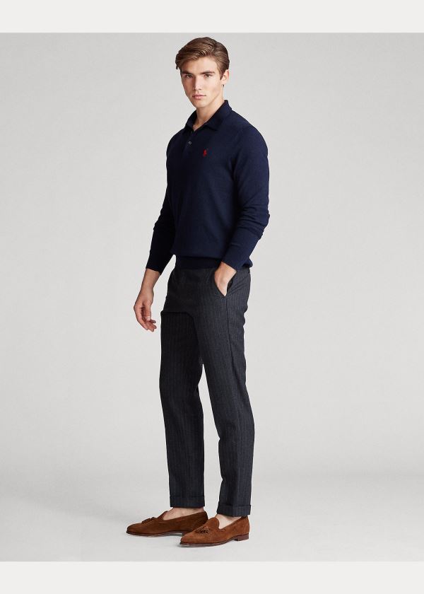 Ralph Lauren Bavlněné Polo-Collar Svetrové Tmavě Blankyt | dmLUqe5Z