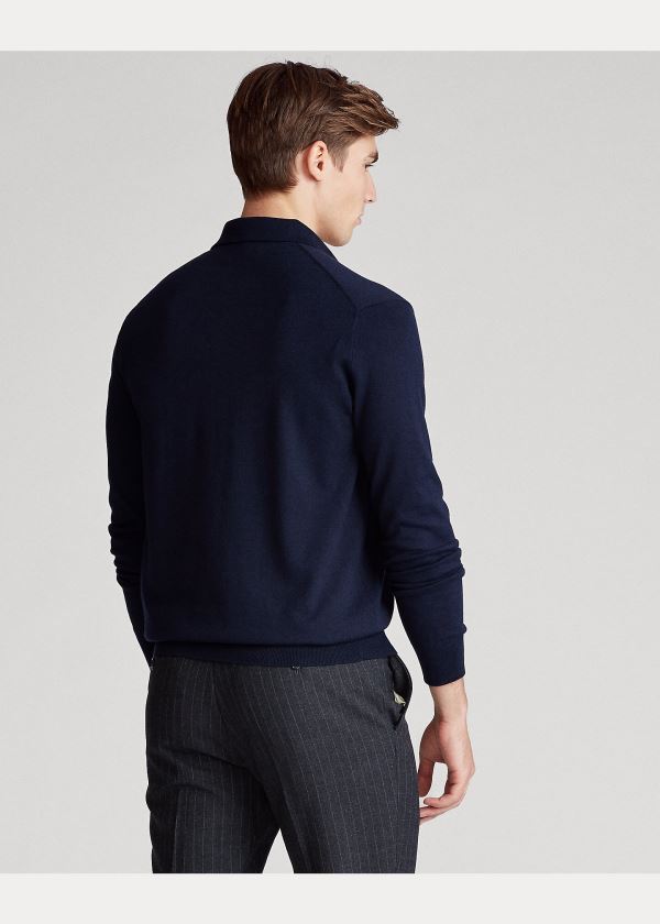 Ralph Lauren Bavlněné Polo-Collar Svetrové Tmavě Blankyt | dmLUqe5Z