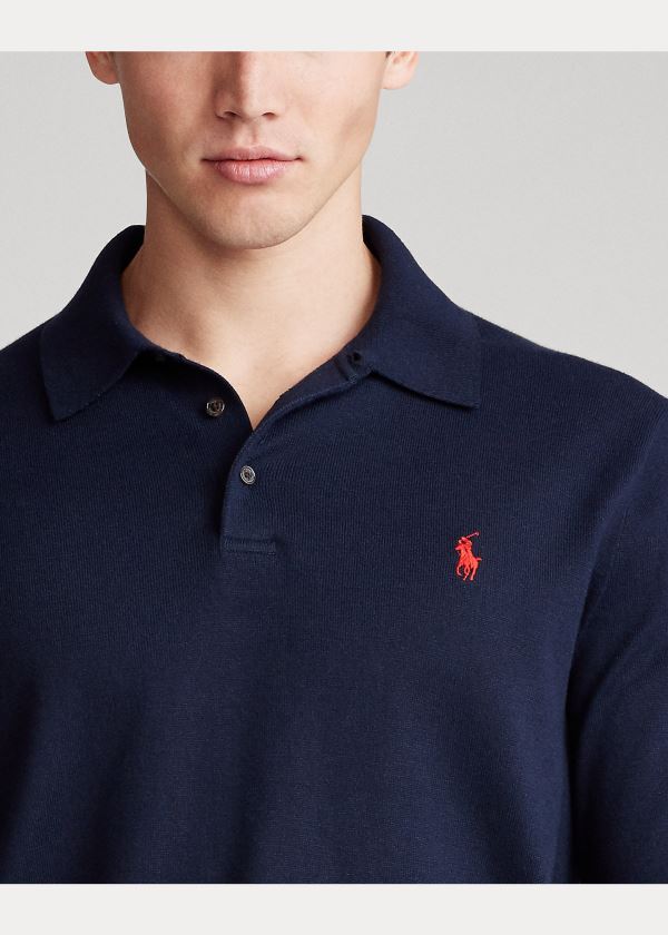 Ralph Lauren Bavlněné Polo-Collar Svetrové Tmavě Blankyt | dmLUqe5Z