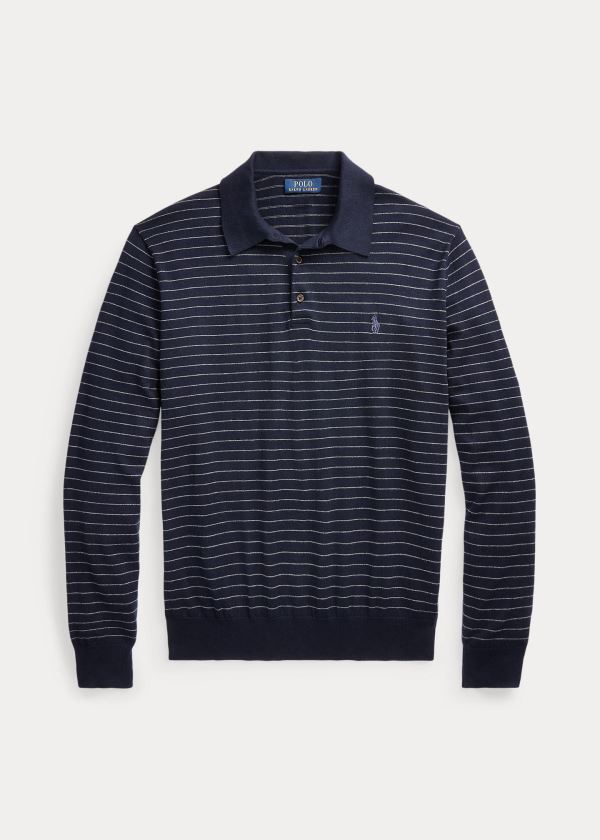 Ralph Lauren Bavlněné Polo-Collar Svetrové Tmavě Blankyt Šedé | i2VLINcY