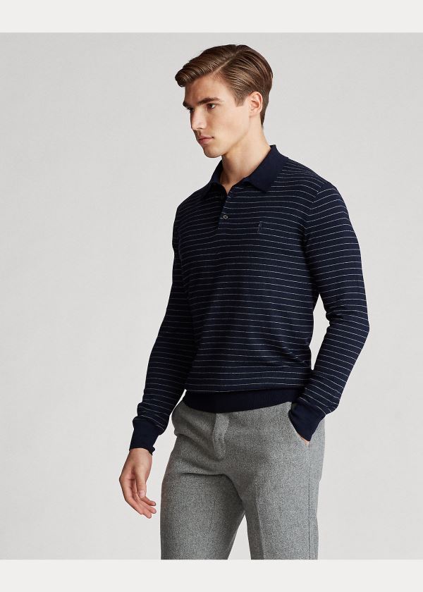 Ralph Lauren Bavlněné Polo-Collar Svetrové Tmavě Blankyt Šedé | i2VLINcY