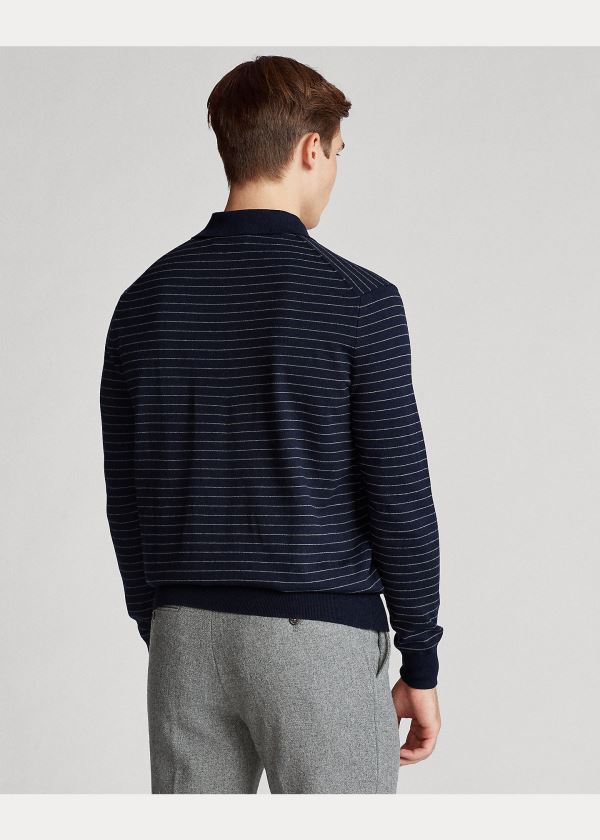 Ralph Lauren Bavlněné Polo-Collar Svetrové Tmavě Blankyt Šedé | i2VLINcY