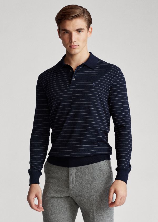 Ralph Lauren Bavlněné Polo-Collar Svetrové Tmavě Blankyt Šedé | i2VLINcY