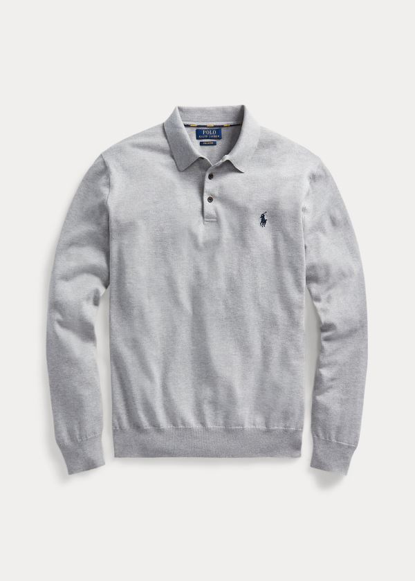 Ralph Lauren Bavlněné Polo-Collar Svetrové Šedé | uV2kTaVo