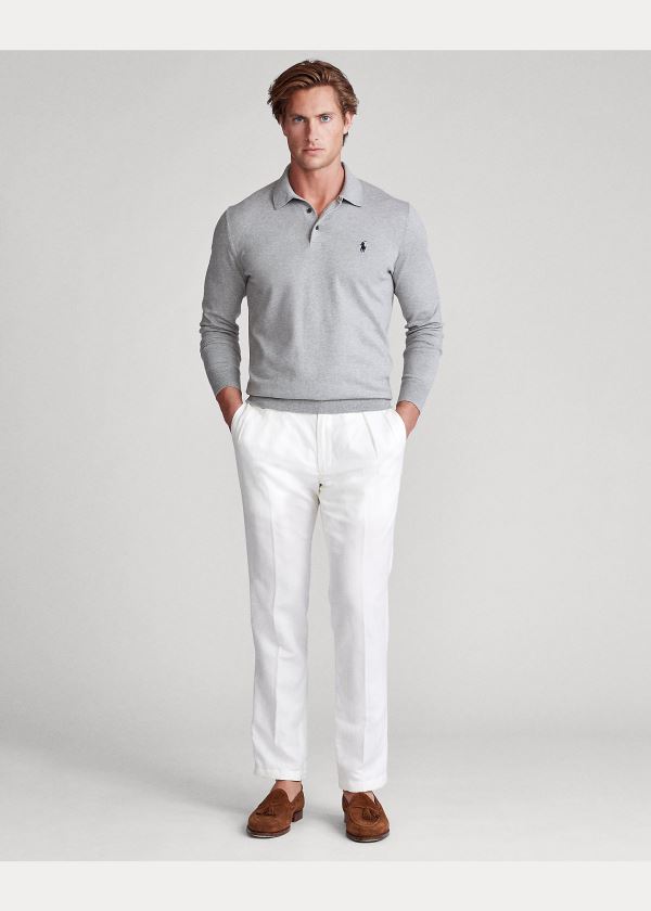 Ralph Lauren Bavlněné Polo-Collar Svetrové Šedé | uV2kTaVo