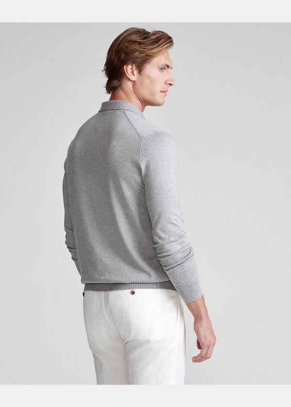 Ralph Lauren Bavlněné Polo-Collar Svetrové Šedé | uV2kTaVo
