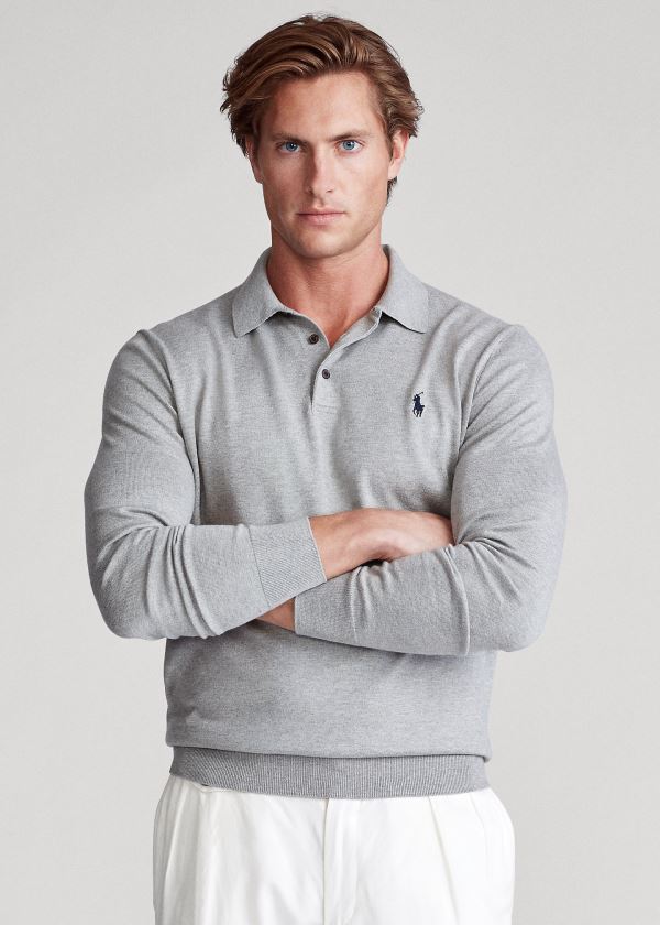 Ralph Lauren Bavlněné Polo-Collar Svetrové Šedé | uV2kTaVo