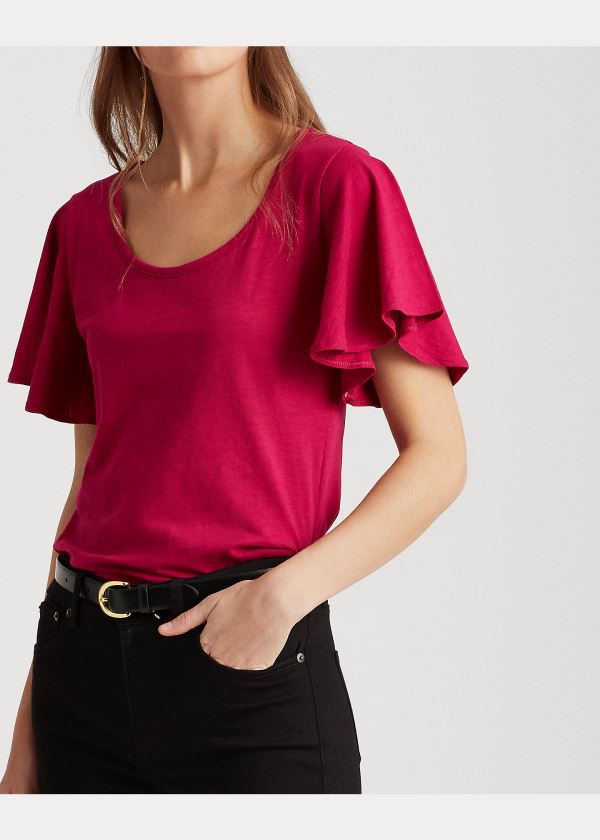 Ralph Lauren Bavlněné Scoopneck Tee Světle Fuchsie | 9Lp6iWOv