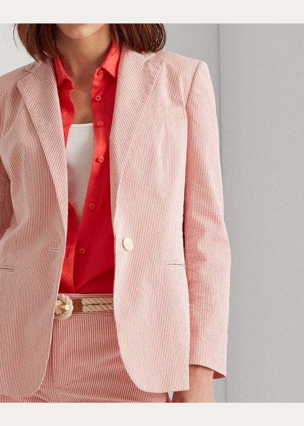 Ralph Lauren Bavlněné Seersucker Jacket Červené Bílé | 56b6w7Uq