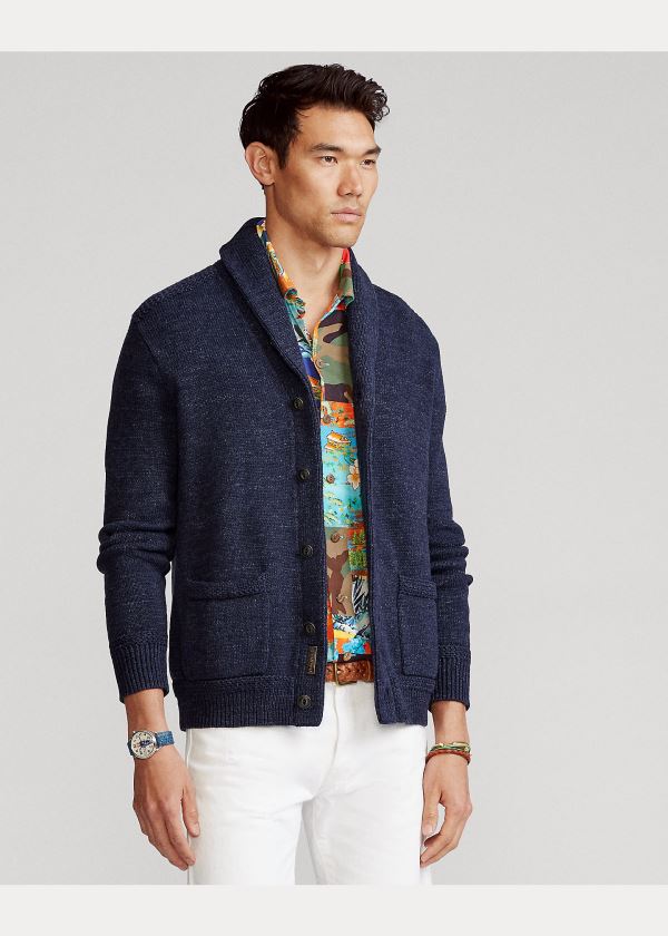 Ralph Lauren Bavlněné Shawl-Collar Cardigan Tmavě Blankyt | 2n9YfwcP