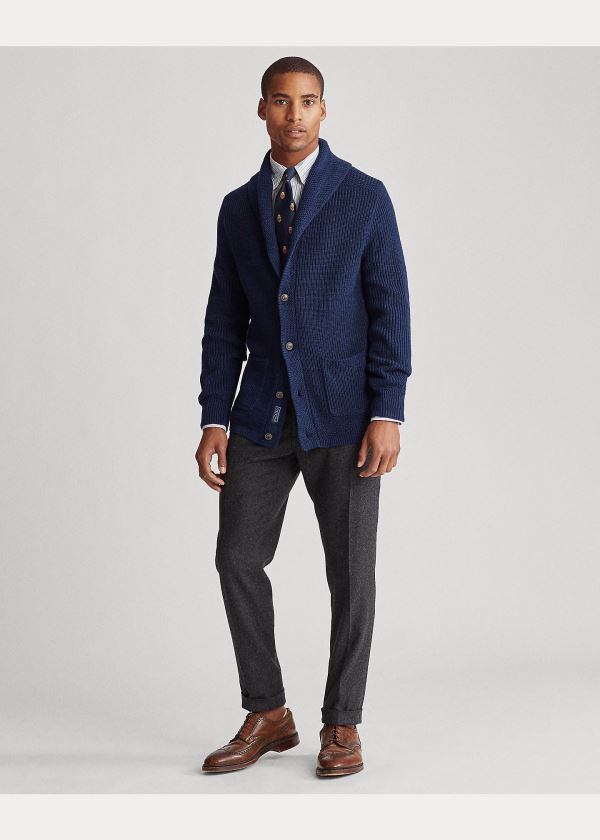 Ralph Lauren Bavlněné Shawl-Collar Cardigan Tmavě Blankyt | FxTo8fNY