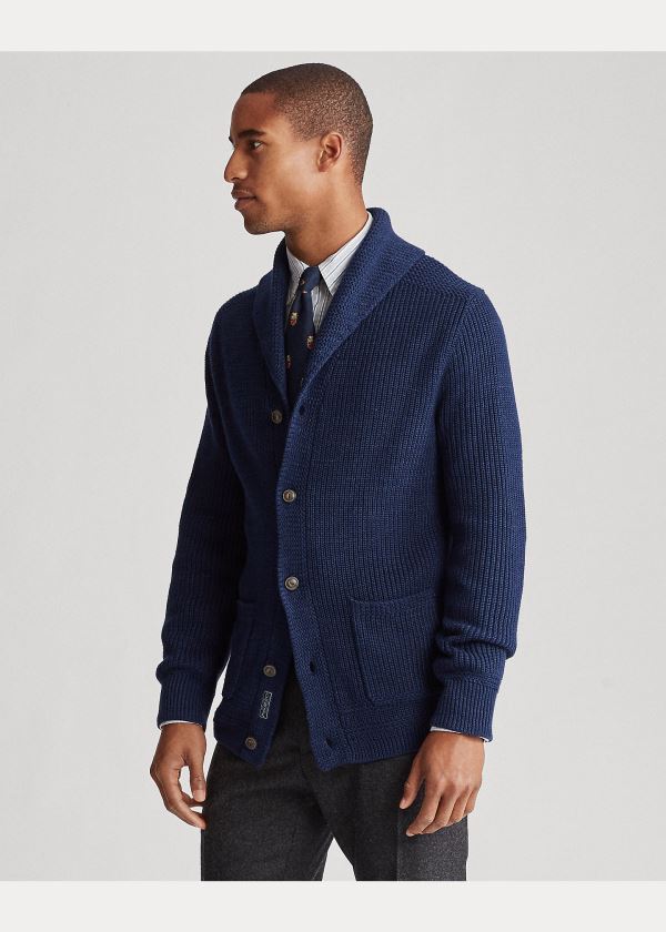 Ralph Lauren Bavlněné Shawl-Collar Cardigan Tmavě Blankyt | FxTo8fNY