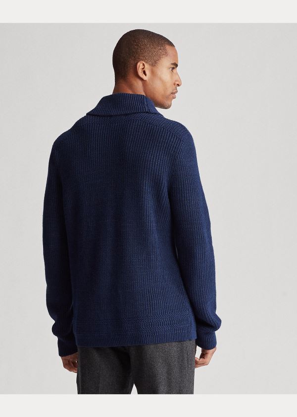 Ralph Lauren Bavlněné Shawl-Collar Cardigan Tmavě Blankyt | FxTo8fNY