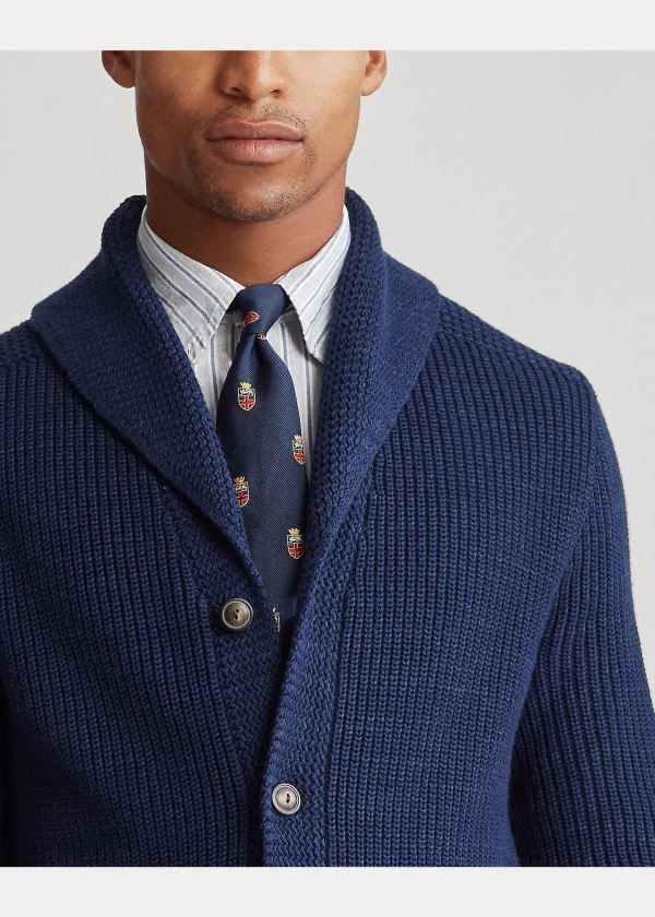 Ralph Lauren Bavlněné Shawl-Collar Cardigan Tmavě Blankyt | FxTo8fNY