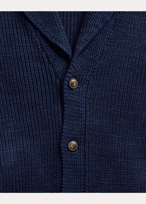 Ralph Lauren Bavlněné Shawl-Collar Cardigan Tmavě Blankyt | FxTo8fNY
